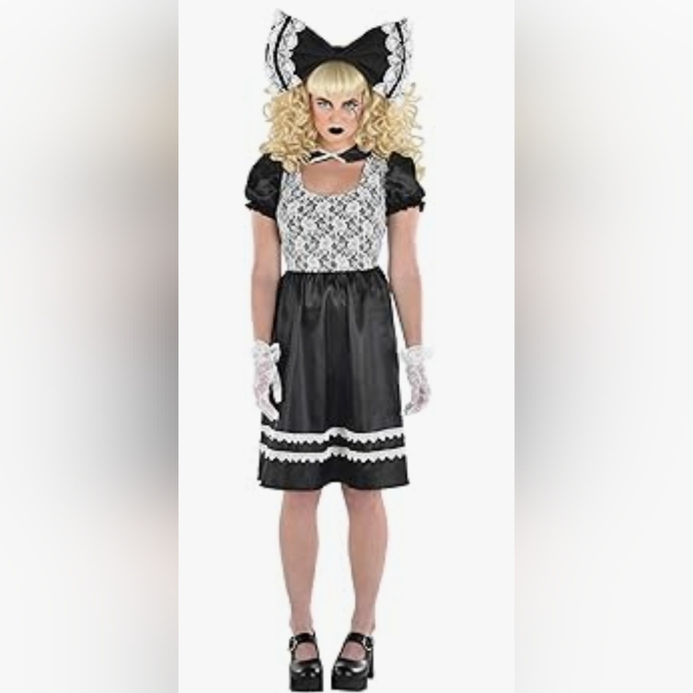 NWT Adult Black & White Lace Creepy Doll Dress Size S/M Halloween Unisex Costume